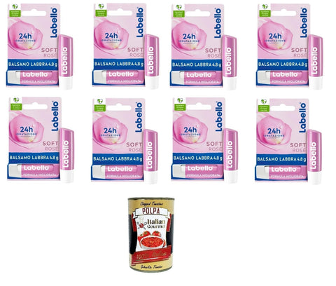 Italian Gourmet Pflegestifte & Lippenbalsam Soft Rosé getönter und feuchtigkeitsspendender Lippenbalsam mit Rosenextrakt, 8x4,8 g+ Italian Gourmet polpa 400gr 8032804040014