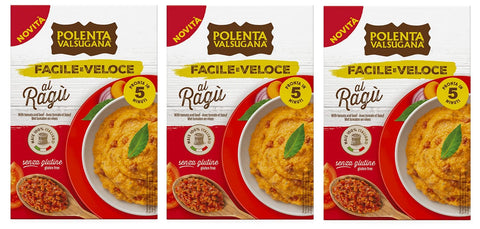 Italian Gourmet Polenta 3x Polenta Valsugana Facile e Veloce al Ragù Zubereitet für Polenta mit Tomatensauce und Fleisch Glutenfrei in 5 Minuten Fertig 80g 8001840289596