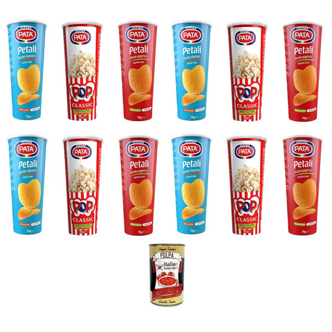 Pata Testpaket Popcorn, Blütenblätter mit Paprikageschmack, Blütenblätter mit klassischem Geschmack 8x 70 gr 4x 35 gr italienisch Original