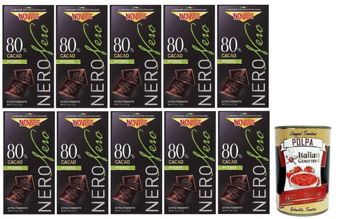 Italian Gourmet Praline 10x Novi Nero Intenso Extra Dunkle Schokolade,80% Intensiver Kakao,75g + Italian Gourmet Polpa di Pomodoro 400g Dose 8006380215654