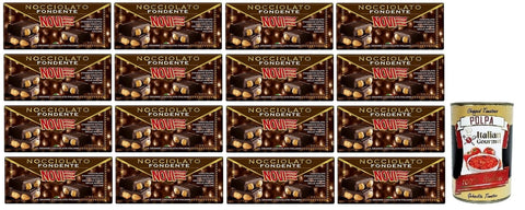 Italian Gourmet Praline 16x Novi Nocciolato Fondente con Nocciole Intere,Tafel Extra Dunkle Schokolade mit ganzen Haselnüssen 130g + Italian Gourmet Polpa di Pomodoro 400g Dose 8006380217139
