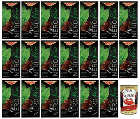 Italian Gourmet Praline 20x Novi Nero Cioccolato Fondente con Cristalli di Menta,Extra Dunkle Schokolade mit Minzkristallen,70% Kakao,75g + Italian Gourmet Polpa di Pomodoro 400g Dose 8006380315729