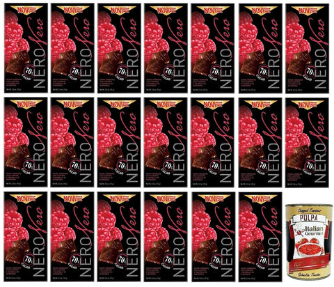 Novi Nero Cioccolato Fondente Lamponi e Mandorle Extra Dunkle Schokolade mit Himbeeren und Gehackten Mandeln 70% Kakao 75 g 20x italienisch Original Pastasauce