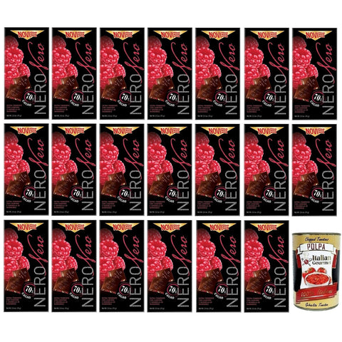 Novi Nero Cioccolato Fondente Lamponi e Mandorle Extra Dunkle Schokolade mit Himbeeren und Gehackten Mandeln 70% Kakao 75 g 20x italienisch Original Pastasauce