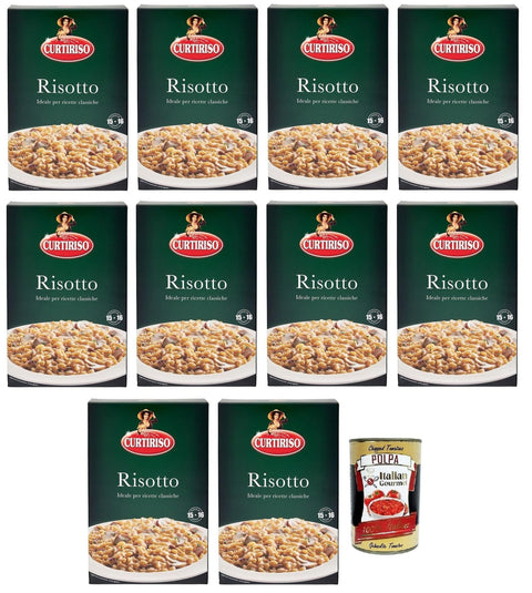 Italian Gourmet Reis 10x Curtiriso Riso Risotti,100% Italienischer Reis,Ideal für Risottos,16 Minuten,Packung mit 1Kg + Italian Gourmet Polpa di Pomodoro 400g Dose 8017759648041