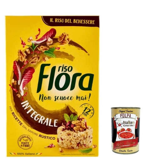 Italian Gourmet Reis 12x Riso Flora, Riso Integrale, Voller Reis, Faserquelle, Geschmack und Wellness, ideal für gesunde Gerichte, Kochen 12 Minuten, 1kg+ Italian Gourmet polpa 400g 8017759647921