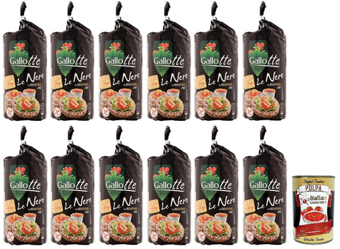 Italian Gourmet Reis 12x Riso Gallo Gallotte Le Nere,Vollkornkuchen aus Schwarzem Reis und Mais,Packung mit 100g + Italian Gourmet Polpa di Pomodoro 400g Dose 8001420008852