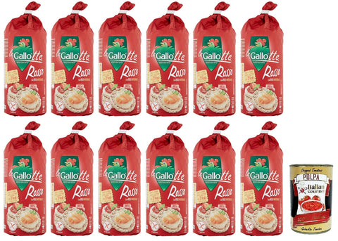 Italian Gourmet Reis 12x Riso Gallo Gallotte Le Rosse,Vollkornkuchen aus Rotem Reis ,Packung mit 100g + Italian Gourmet Polpa di Pomodoro 400g Dose 8001420010688