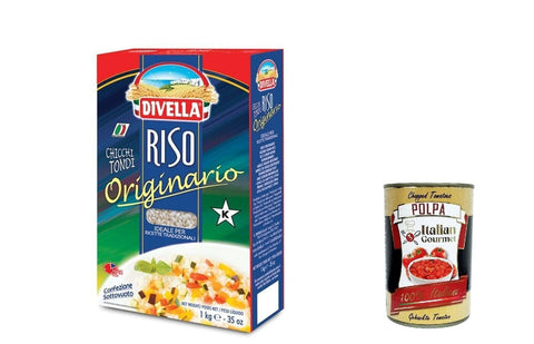 Italian Gourmet Reis 3x Divella Riso Originario, Runde Reiskörner, italienischer Reis, ideal für traditionelle Rezepte, 1kg Vakuumverpackung + Italian Gourmet polpa 400g 8005121218183