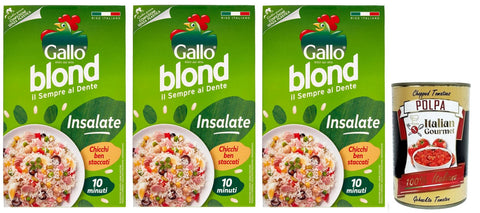 Italian Gourmet Reis 3x Gallo Riso Blond Insalate,100% Italienischer Reis,Kochzeit 10 Minuten,Ideal für Salate,Packung mit 1Kg + Italian Gourmet Polpa di Pomodoro 400g Dose 8001420003697