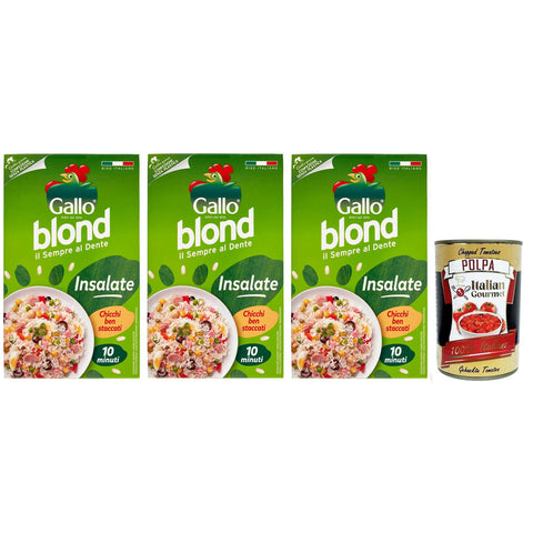 Gallo Riso Blond Insalate 100% Italienischer Reis Kochzeit 10 Minuten Ideal für Salate Packung mit 1 Kg 3x italienisch Original + kostenlos Polpa di Pomodoro 400 g