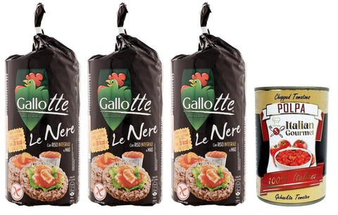 Italian Gourmet Reis 3x Riso Gallo Gallotte Le Nere,Vollkornkuchen aus Schwarzem Reis und Mais,Packung mit 100g + Italian Gourmet Polpa di Pomodoro 400g Dose 8001420008852