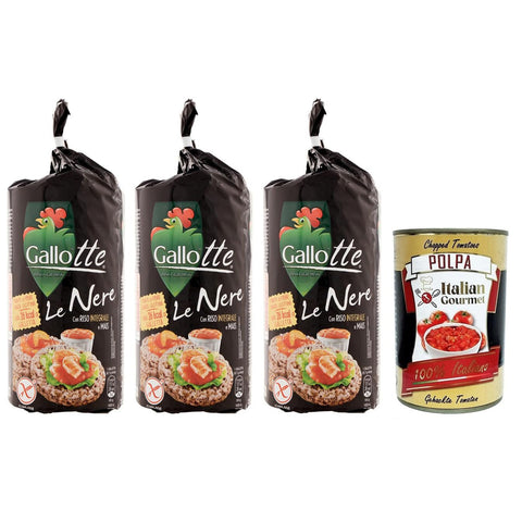Riso Gallo Gallotte Le Nere Vollkornkuchen aus Schwarzem Reis und Mais Packung mit 100 g 3x italienisch Original + kostenlos Polpa di Pomodoro 400 g Dose