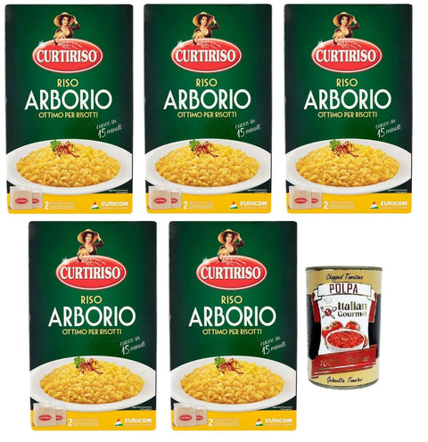Italian Gourmet Reis 5x Curtiriso Riso Arborio,100% Italienischer Reis,ideal für alle Risottos,15 Minuten,Packung mit 1Kg + Italian Gourmet Polpa di Pomodoro 400g Dose 8017759011104