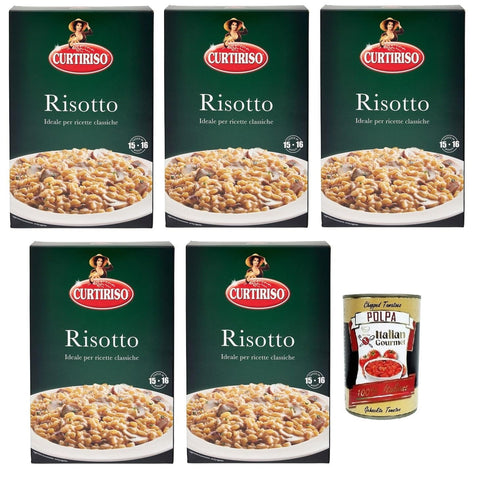 Italian Gourmet Reis 5x Curtiriso Riso Risotti,100% Italienischer Reis,Ideal für Risottos,16 Minuten,Packung mit 1Kg + Italian Gourmet Polpa di Pomodoro 400g Dose 8017759648041