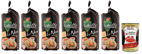 Italian Gourmet Reis 6x Riso Gallo Gallotte Le Nere,Vollkornkuchen aus Schwarzem Reis und Mais,Packung mit 100g + Italian Gourmet Polpa di Pomodoro 400g Dose 8001420008852