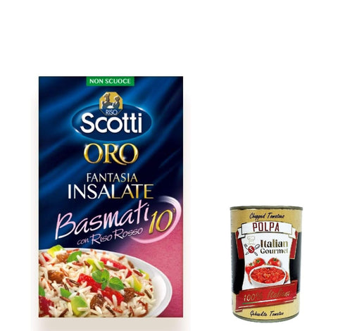 Italian Gourmet Reis 6x Riso Scotti , Oro Insalate Basmati 10' - Mischung aus rot Voller Reis und Basmatireis - 800 gr + Italian Gourmet polpa 400g 8001860244575