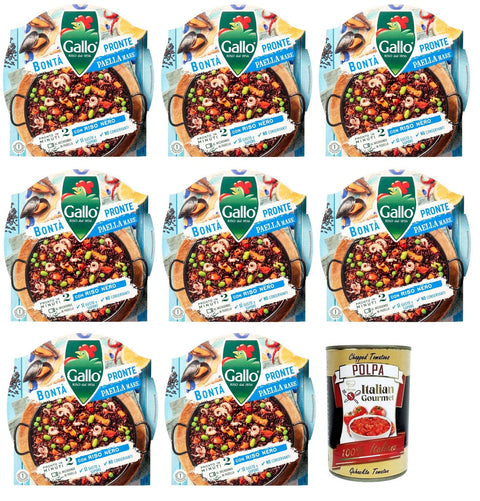 Italian Gourmet Reis 8x Riso Gallo Bontà Pronte Paella Mare,Vollkorn-Vorgekochte Mischung für Paella mit Parboiled-Naturreis, Gemüse, Muscheln und Tintenfisch,Packung mit 220g 8001420011128