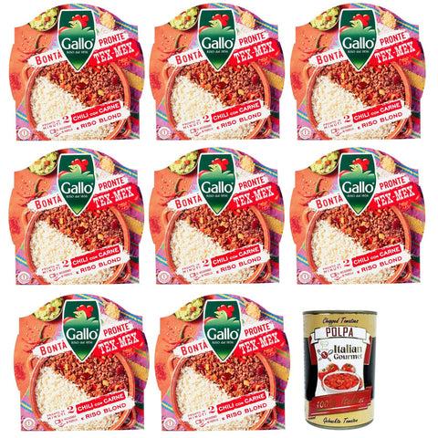 Gallo Riso Bontà Pronte Tex Mex Chili con Carne, Vorgekochte Zubereitung auf Basis von Parboiled Reis 8x220g Original italienisch