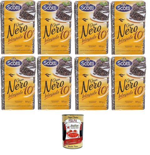 Italian Gourmet Reis Riso Scotti - Gran Nero Integrale 10' Schwarzbrauner Reis -8x 500 gr+ Italian Gourmet polpa 400g 8032804040014