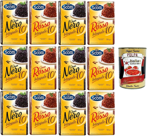 Italian Gourmet Reis Riso Scotti - TestpaketGran Rosso Integrale 10' Gran Nero Integrale 10' Rotbrauner Reis,Schwarzbrauner Reis -12x 500 gr+ Italian Gourmet polpa 400g 8032804040014