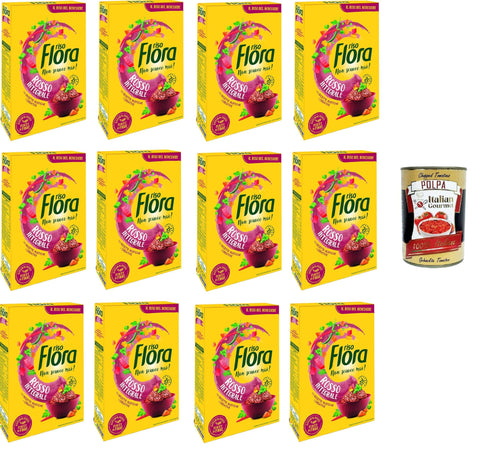 Italian Gourmet Reisgerichte Flora Riso rosso Integrale Roter Vollkornreis Ideal für alle Rezepte 12x500gr +Italian Gourmet polpa 400g 8032804040014