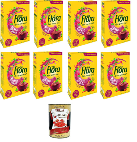 Italian Gourmet Reisgerichte Flora Riso rosso Integrale Roter Vollkornreis Ideal für alle Rezepte 8x500gr +Italian Gourmet polpa 400g 8032804040014