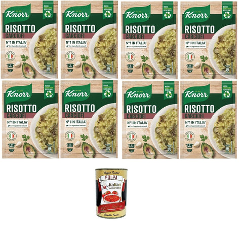 Italian Gourmet Reisgerichte Knorr Artischockenrisotto, fertiges Risotto mit natürlichen Zutaten, 100% italienischem Reis und al dente Chicci, zubereitet in der Pfanne oder in der Mikrowelle, 8x175 g+ Italian Gourmet Polpa 400g 8032804040014