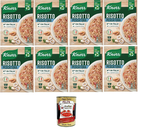 Italian Gourmet Reisgerichte Knorr Risotto Alla Pescatora,fertiges Risotto mit natürlichen Zutaten,100% italienischem Reis und Chicci al Dente, zubereitet in der Pfanne oder in der Mikrowelle, 8x175 g+Italian Gourmet polpa 400g 8032804040014