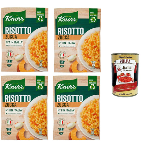 Knorr Risotto mit Kürbis, Fertigrisotto mit natürlichen Zutaten, 100% italienischem Reis und Chicci al Dente, zubereitet im Topf oder in der Mikrowelle, 4x175 g italienisch Original