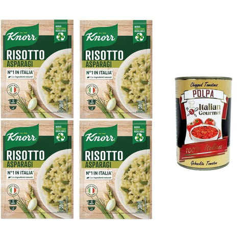 Knorr Spargelrisotto, Fertigrisotto mit natürlichen Zutaten, 100% italienischem Reis und al dente Chicci, zubereitet in der Pfanne oder in der Mikrowelle, 4x175 gr italienisch Original