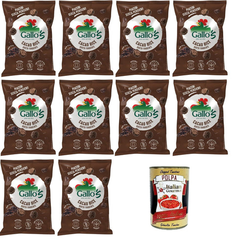 Italian Gourmet Reisgerichte Riso Gallo Riso Cacao Rices Gallos con riso neroal gusto Fondente,Gallo Rice Kakaoreis Gallos Reis mit dunklem schwarzem Reis 10x30gr + Italian Gourmet Polpa di Pomodoro 400g Dose 8032804040014