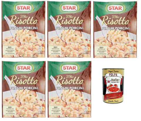 Italian Gourmet Reisgerichte Star Il mio Risotto cremoso ai Funghi Porcini cremiges Reis Steinpilze 5x 175g 100% italienisch Fertiggerichte + Italian Gourmet polpa 400g 8032804040014