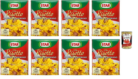 Italian Gourmet Reisgerichte Star Il Mio Risotto Funghi Porcini e Zafferano - Cremiges Reis mit Steinpilze und Safran 100% italienisch Fertiggerichte Frischesparbeutel 8x 175g + Italian Gourmet polpa 400g