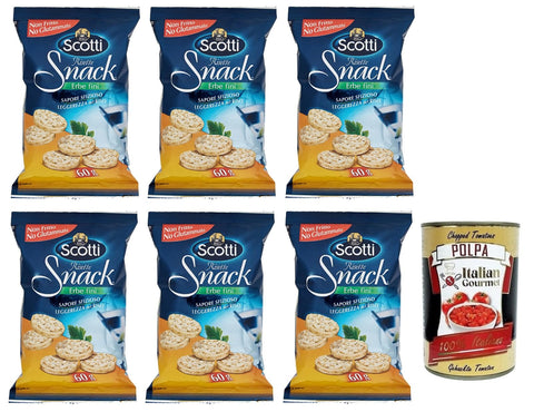 Italian Gourmet Reiswaffeln 6x Riso Scotti Risette Erbe Fini,Reis-Snack mit Feinen Kräutern,Glutenfreie Bio Reiskuchen,Nicht Frittiert,Kein Glutamat 60g + Italian Gourmet Polpa di Pomodoro 400g Dose 8001860258473