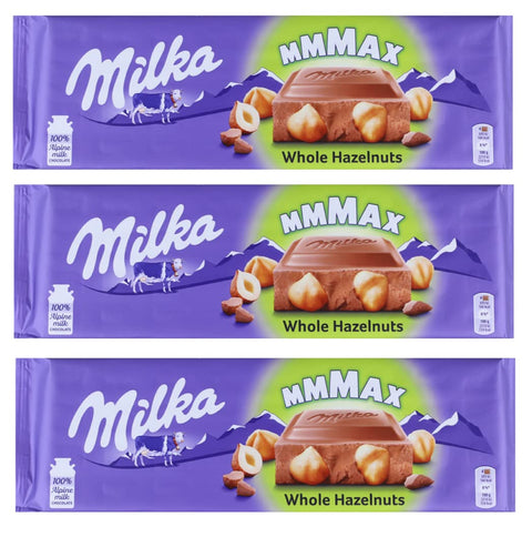 Milka MMMAX Whole Hazelnuts Schokoladentafel Milchschokolade mit Ganze Haselnuss 270 g Riegel italienisch Original