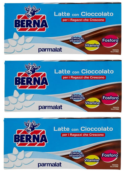 Parmalat Berna Latte Con Cioccolato Milch mit Schokolade ( 3 x 200 ml ) Riegel italienisch Original