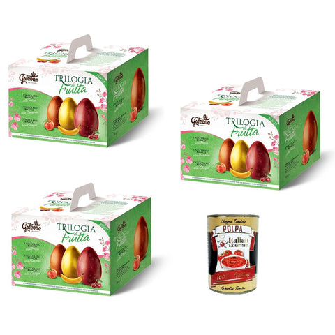 Il Galeone Trilogia di Frutta Fruchttrilogie, Drei Eier aus reiner weißer Schokolade in den Geschmacksrichtungen Pfirsich, Banane und Kirsche 3 x 540 g (180 g x 3) italienisch Original