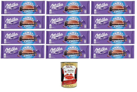 Milka Mmmax Oreo Schokoladentafel Milchschokolade mit leckerer Sahne und knusprigen Oreo-Keksstückchen 12x300 g italienisch Original Pastasauce + gratis polpa