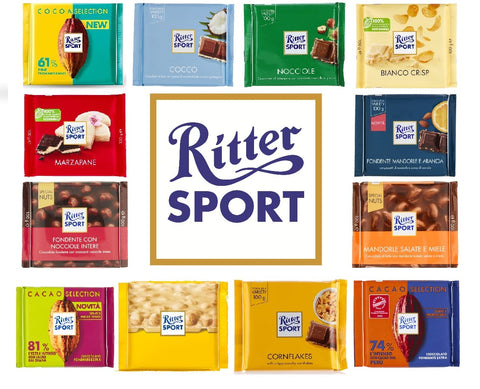 Testpaket 12xRITTERSPORT Schokoriegel in verschiedenen Geschmacksrichtungen 100 gr italienisch Original