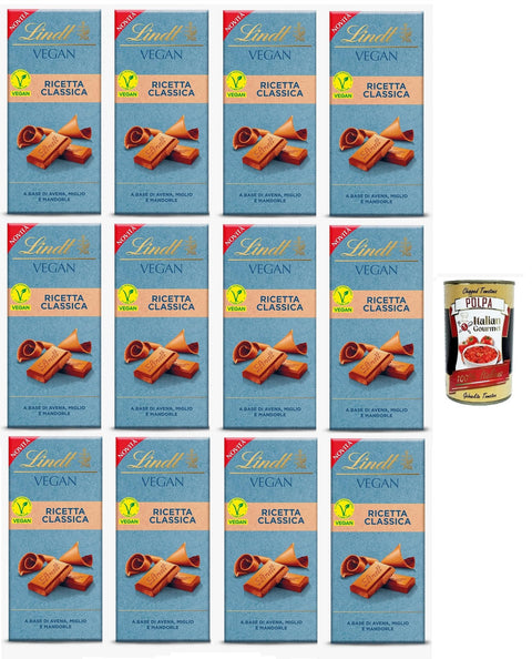 Italian Gourmet Riegel Vegane Schokolade Ricetta Classica, auf Haferbasis, Maissirup und Mandeln 12x 100gr + Italian Gourmet polpa 400g 8032804040014