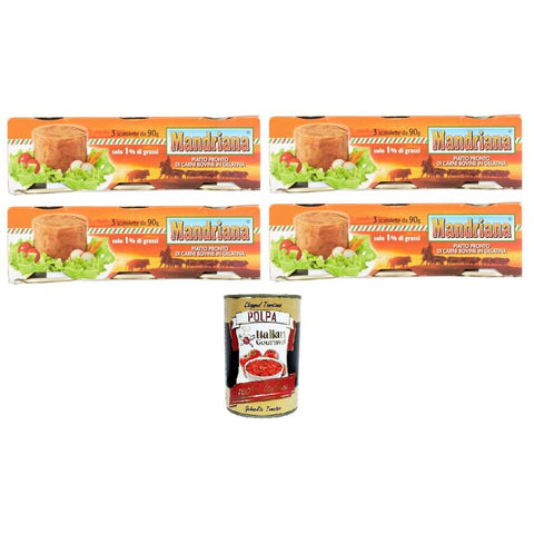 Mandriana Piatto Pronto di Carne Bovina in gelatina Fertiggericht aus Rindfleisch in Gelee 4x270 gr (3x90 gr) italienisch Original