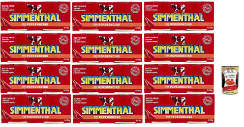 Italian Gourmet Rind Simmenthal con Peperoncino Fertiggericht aus Rindfleisch in Gemüsegelee Dosenfleisch mit Chili 12x (2 x 135g) + Italian Gourmet polpa 400g 8032804040014