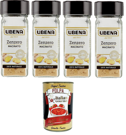 Ubena Zenzero Macinato,gemahlener Ingwer, angenehm würzig, ideal zum Würzen von Salaten, Aufgüssen, Saucen und exotischen Gerichten, 4x 25 g Glasformat italienisch Original