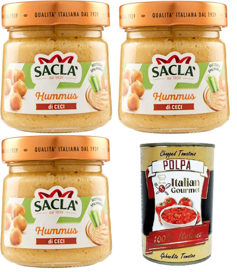 Italian Gourmet Salsas Saclà Salsa Hummus di Ceci Saclà Kichererbsen-Hummussauce 3x212gr + Italian Gourmet polpa 400g 8032804040014