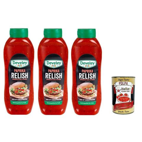 Salsa Relish Peperoni Paprika Relish - Snacksauce 3x875 ml italienisch Original + kostenlos polpa 400 g