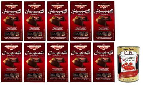 Italian Gourmet Schokolade 10x Novi Gianduiotto Fondente,Pralinen aus Dunkle Schokolade und Gianduia-Haselnuss,150g Beutel + Italian Gourmet Polpa di Pomodoro 400g Dose 8006380233252