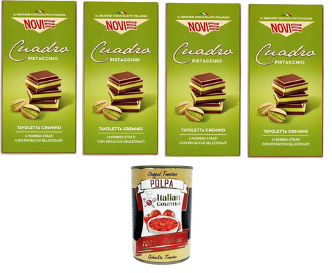 Italian Gourmet Schokolade Novi Tavoletta Di Cioccolato Cuadro Pistacchio, Cuadro Pistazien-Schokoriegel, 4x 110g + Italian Gourmet polpa 400g 8032804040014