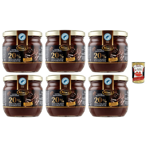 Crema Spalmabile con Cioccolato Fondente - Haselnusscreme mit 20% dunkler Schokolade - cremig und zart - 6x360 g italienisch Original Pastasauce + kostenlos polpa