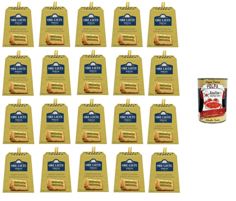 Italian Gourmet Schokoladenaufstrich Ore Liete Panettoncino Crema al Pistacchio Pistaziencreme-Panettone 20x 100gr + Italian Gourmet polpa 400g 8032804040014